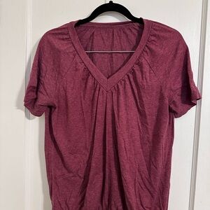 SHEIN V-Neck Short Sleeve Top - Berry